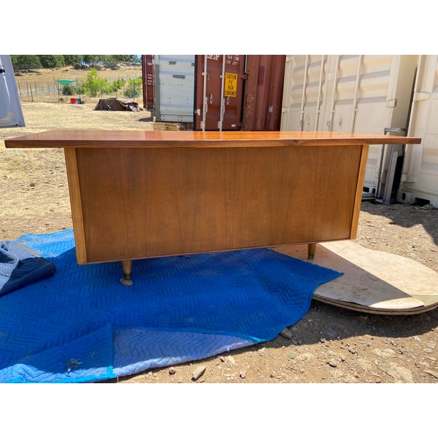 Wood Vintage Mid Century Modern Walnut Tanker Desk Needs Restoration. For Sale - Image 7 of 12