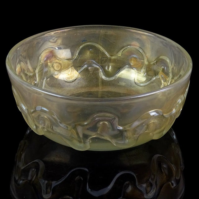 Art Deco Vintage Murano Seguso Vetri d'Arte Flavio Poli Gold Flecks Iridescent Italian Art Glass Wave Design Bowl For Sale - Image 3 of 12