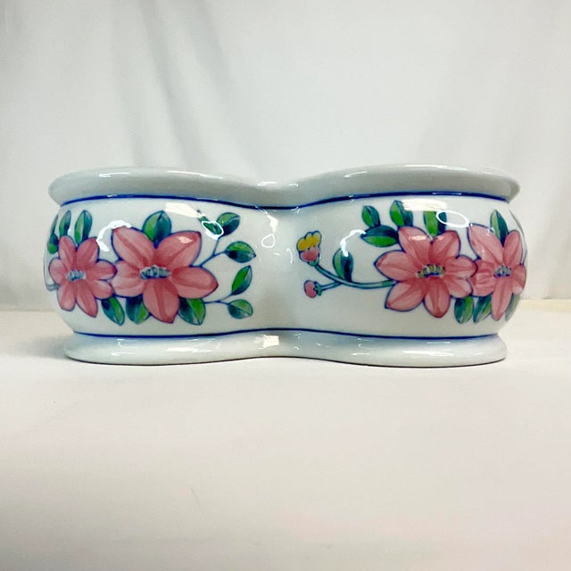 1970s Chinoiserie Hollywood Regency Lotus Flower Double Well Planter For Sale - Image 11 of 12