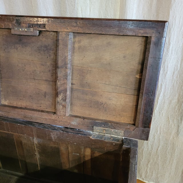 Wood 18th Century Period Oak Mule Chest/Trunk With Paneled Front and 2 Drawer Base For Sale - Image 7 of 12