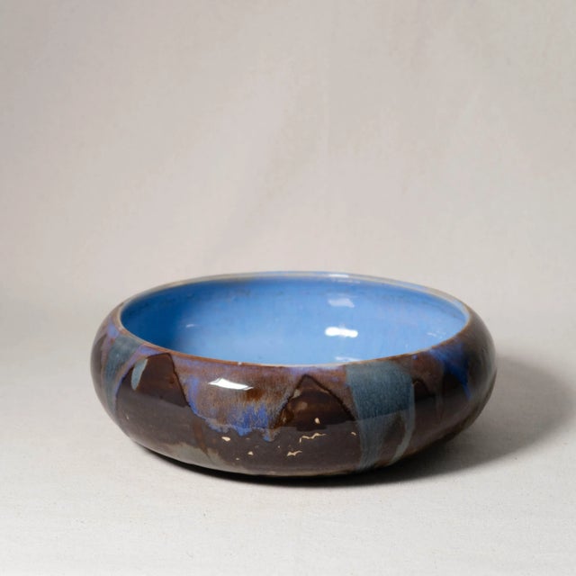 2010s Handmade Studio Ceramic Drippy Blue and Brown Glazed Bowl For Sale - Image 5 of 12