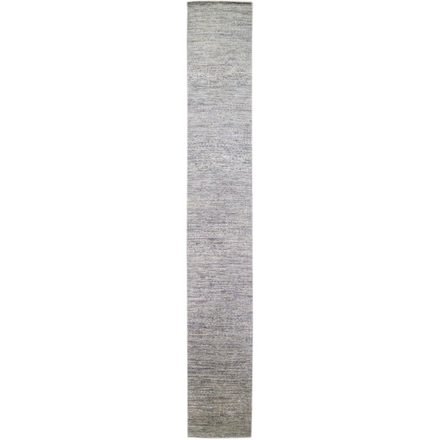Gray Long Modern Savannah Handmade Gray Wool Runner With Geometric Pattern For Sale - Image 8 of 8