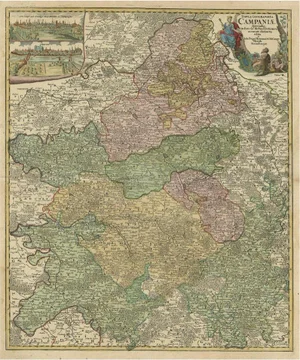 Map of Region Champagne-Ardenne with Reims, Troyes & Épernay in France, 1759