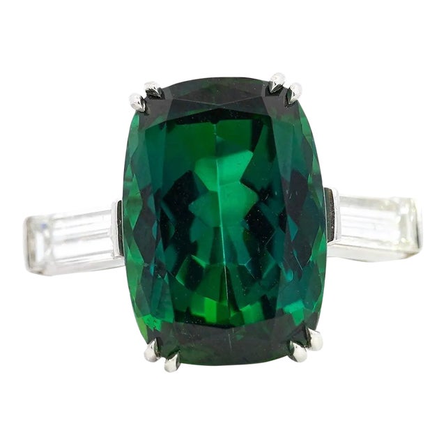 12.68 Carat Zoisite Green Tanzanite & Diamond Ring in Platinum 950 | IGI Certifi, Size 7 For Sale