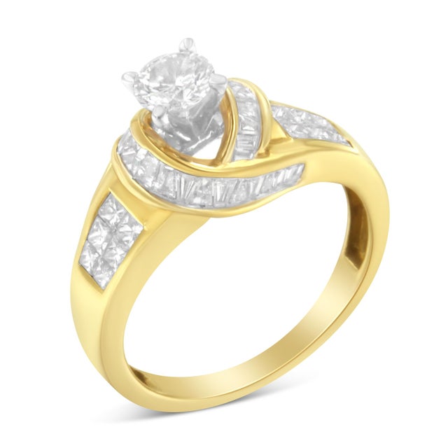 Haus of Brilliance 14K Two-Toned Gold Round, Baguette and Princess Cut Diamond Ring (1 1/8 Cttw, H-I Color, SI2-I1 Clarity) - Size 6-1/2 For Sale - Image 4 of 7