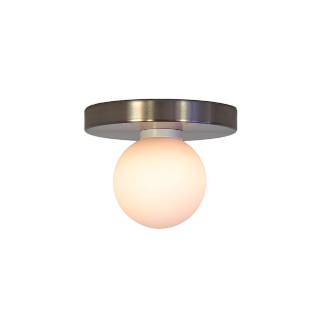 Globe Flush Mount Brushed Nickel, 3 Inch Glass Globe, by Research.Lighting, Modern, Minimal For Sale In New York - Image 6 of 6