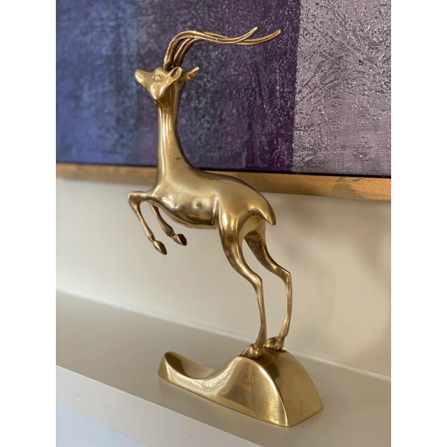 Mid Century Brass Galloping Gazelle- Vintage Brass Shelf Decor For Sale - Image 10 of 11
