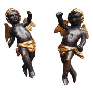 Baroque Wooden Angels for Hanging, Set of 2 For Sale