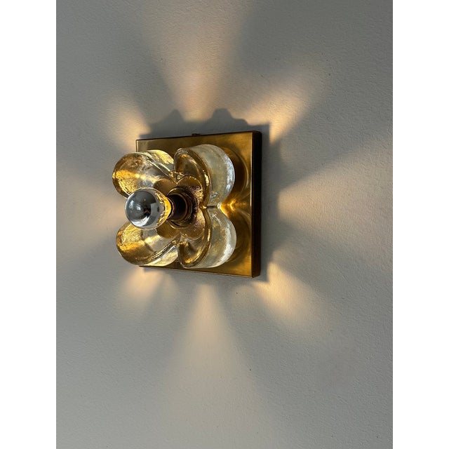 Brass and Glass Floral Motif Wall Sconces, Germany, 1970s, Set of 2 For Sale - Image 3 of 8