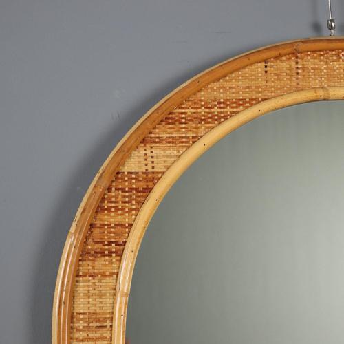 Arched Mirror with Wicker and Bamboo Frame, 1970s For Sale - Image 3 of 9