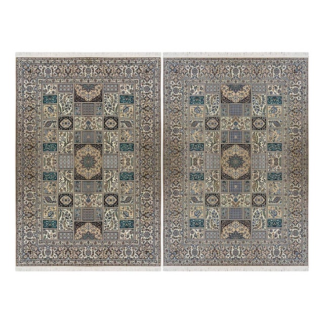 Hand-Knotted Nain Rugs in Wool and Silk, Set of 2 For Sale