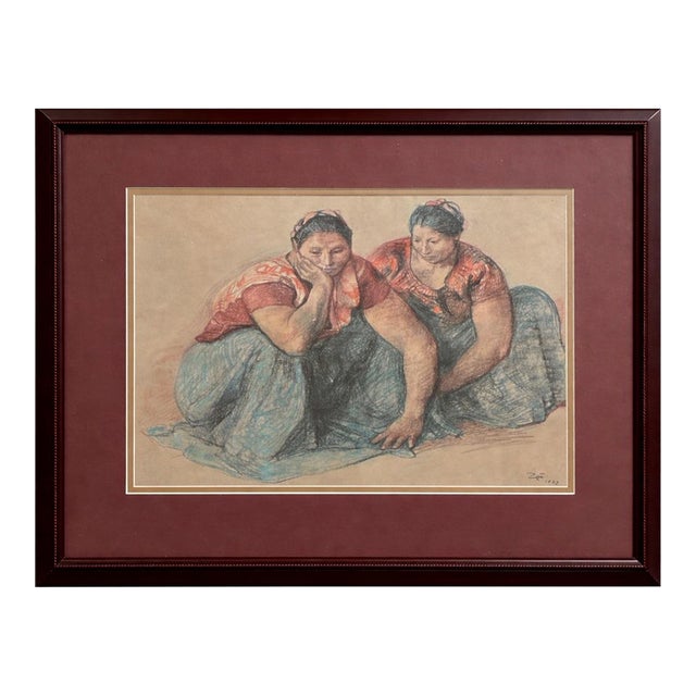 Title: After Francisco Zúñiga “Dos Juchitecas” Framed Figurative Art — DeVorzon Gallery 1973, Latin American Modernist Study For Sale