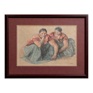 Title: After Francisco Zúñiga “Dos Juchitecas” Framed Figurative Art — DeVorzon Gallery 1973, Latin American Modernist Study