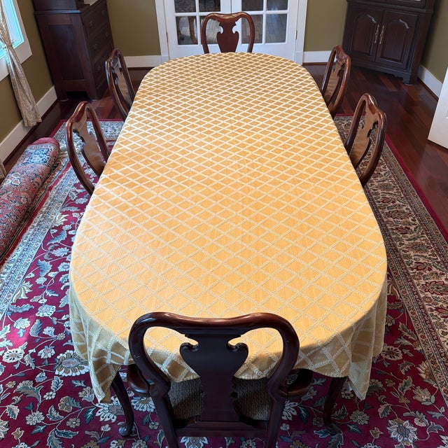 Early 1990’s Thomasville Oval Dining Room Table With 6 Chairs For Sale - Image 12 of 14