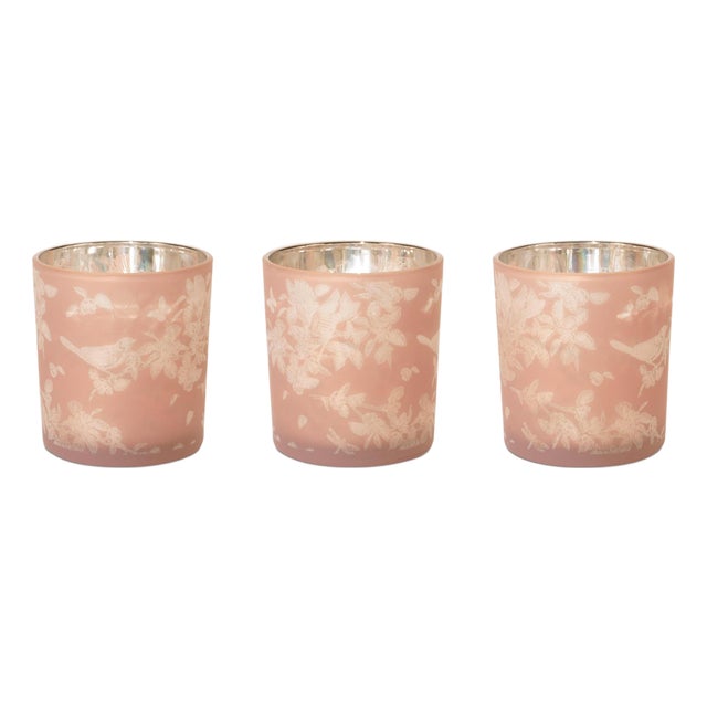 Bird and Floral Print Votive Holder (Set of 3) For Sale