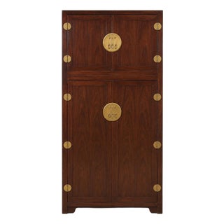 1970s Michael Taylor for Baker Asian Modern Mahogany & Brass Cabinet Chest Dry Bar For Sale