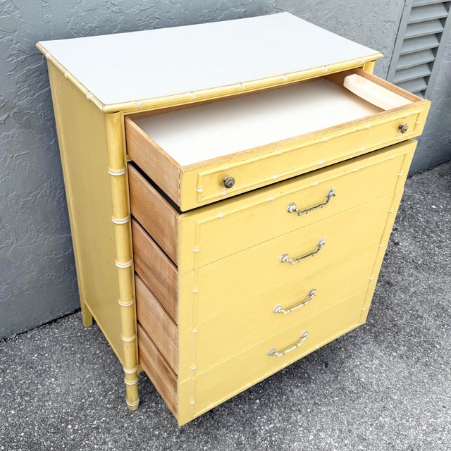 Boho Chic Vintage Coastal Faux Bamboo Highboy Dresser by Thomasville For Sale - Image 3 of 12