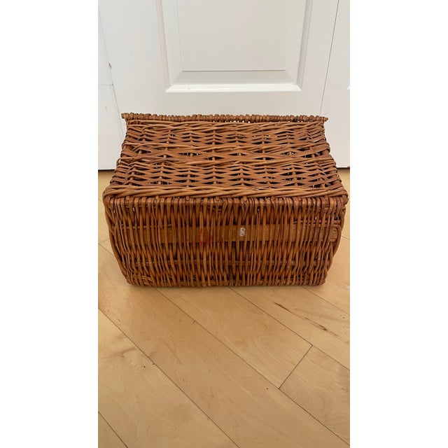 Wood Vintage Brown Wicker Basket Truck Picnic Basket Storage For Sale - Image 7 of 10