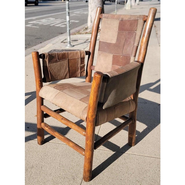 Early 20th Century Early 20th Century Old Hickory Arm Chairs With Patchwork Leather - Set of Four For Sale - Image 5 of 11