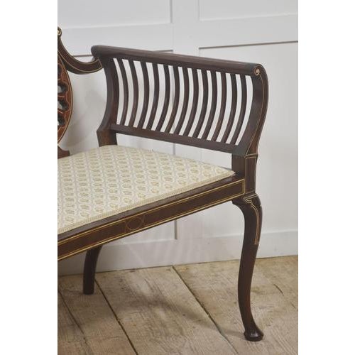 Mahogany Settee with Fan Back and Floral Marquetry, 1890s For Sale - Image 5 of 10