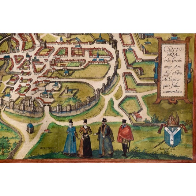 Canterbury; A 16th Century Framed Hand-Colored Map by Braun & Hogenberg, 1588 For Sale In San Francisco - Image 6 of 10