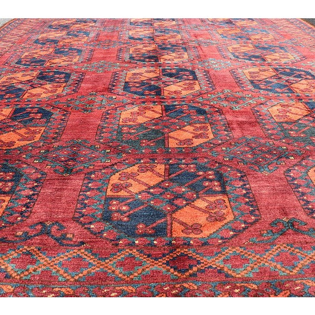 Textile Square Sized Hand-Knotted Turkomen Ersari Rug in Wool With Repeating Gul Design** For Sale - Image 7 of 12