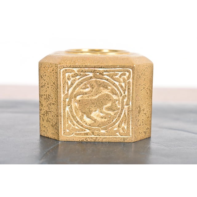 A gorgeous antique Arts & Crafts or Art Deco period gilt bronze pen brush holder featuring Zodiac designs By Tiffany...