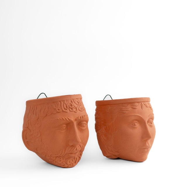 Terra Cotta Vintage Terracotta God Goddess Face Wall Planters by Rookes Pottery, England - Set of Two For Sale - Image 8 of 13