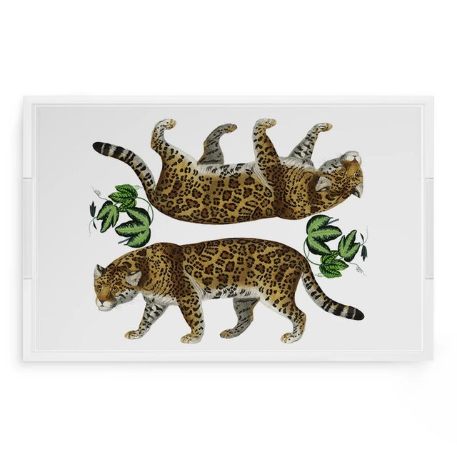 Leopard Seeing Double White Acrylic Rectangle Decorative Tray, Large For Sale - Image 9 of 9