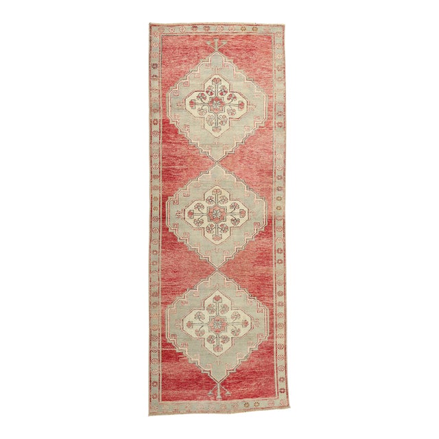 Vintage Red Turkish Oushak Rug Runner - 03'08 X 10'02 For Sale