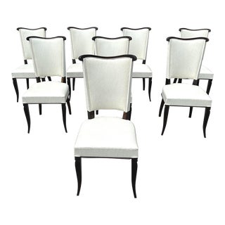 1940s French Art Deco Solid Mahogany Dining Chairs by Jules Leleu Style - Set of 8 For Sale