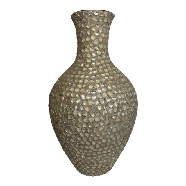 18.5” Mother of Pearl Sea Shell Mosaic Tile Vase Sand Beige For Sale