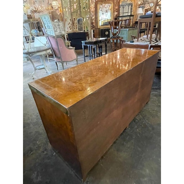 Wood Italian Burl Walnut and Brass Credenza After Pierre Cardin For Sale - Image 7 of 8