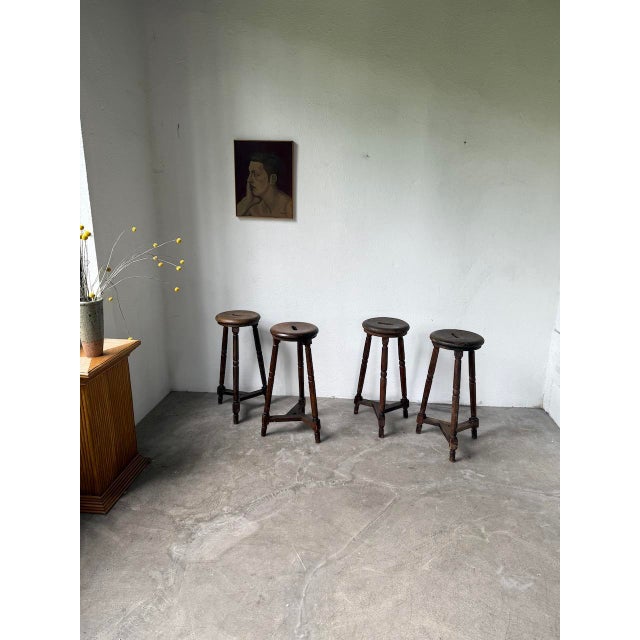 Oak Bistro Stools, 1950, Set of 4 For Sale - Image 6 of 18