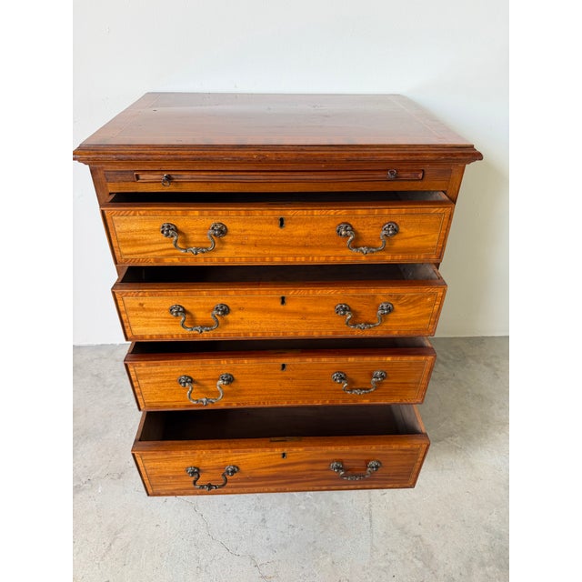 Vintage Georgian Campaign-Style Mahogany 4-Drawer Chest With Pull-Out Writing Tray For Sale - Image 4 of 12