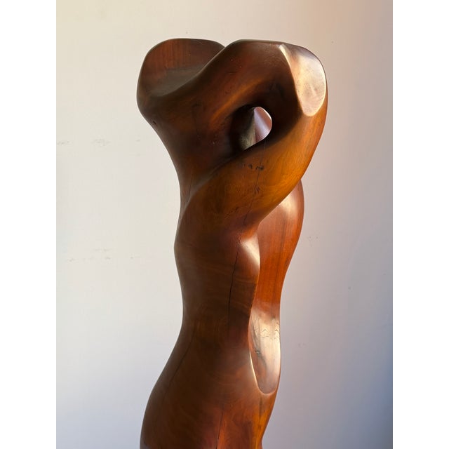 Mid Century Abstract Figural Wood Sculpture on Stand For Sale - Image 11 of 12