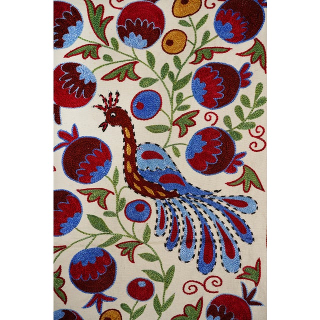 Pomegranate & Peacock Suzani Wall Art, Colorful Uzbek Textile, Boho Decor 1'6'' X 3' For Sale In New York - Image 6 of 9