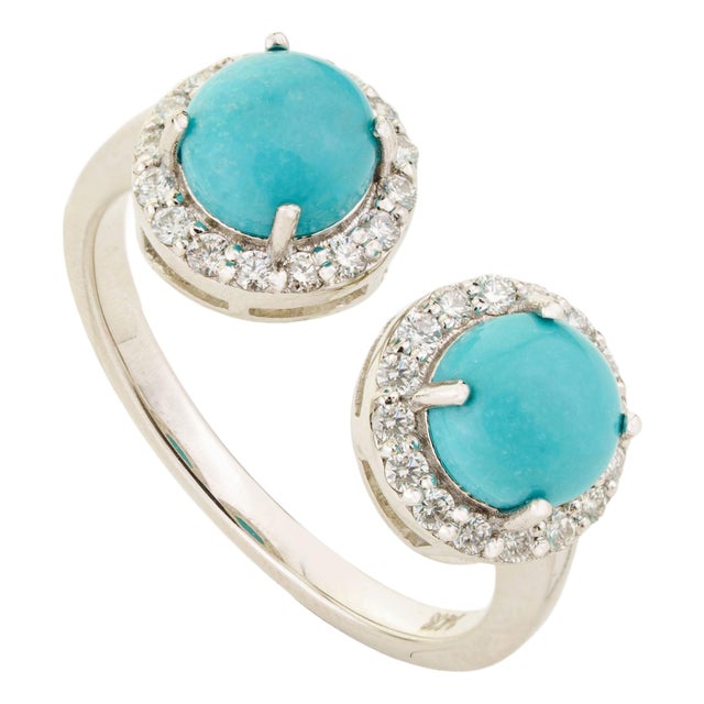 Modern Luxe 1.62ct Turquoise Diamond Toi Et Moi Open Ring in 14k Gold Szie 4 For Sale