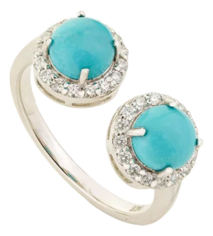 Modern Luxe 1.62ct Turquoise Diamond Toi Et Moi Open Ring in 14k Gold Szie 4
