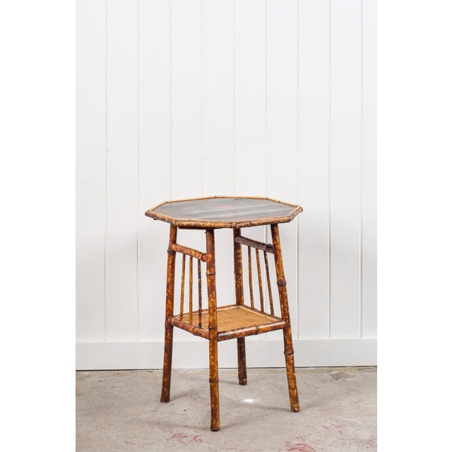 19th Century Octagon Bamboo Two-Tier Side Table With Lacquered Top For Sale - Image 4 of 10