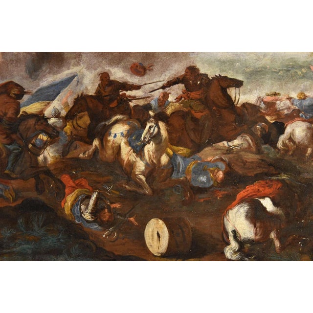 Antonio Calza, Battle Knights Landscape, 1700, Oil on Canvas For Sale - Image 8 of 13