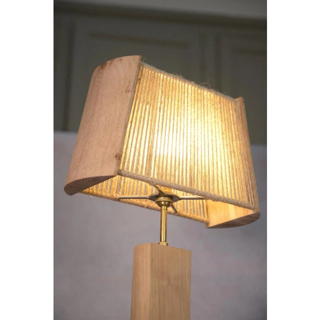 Brutalist Elm and Oak Table Lamp with Rope Lampshade, 1980s For Sale - Image 4 of 13