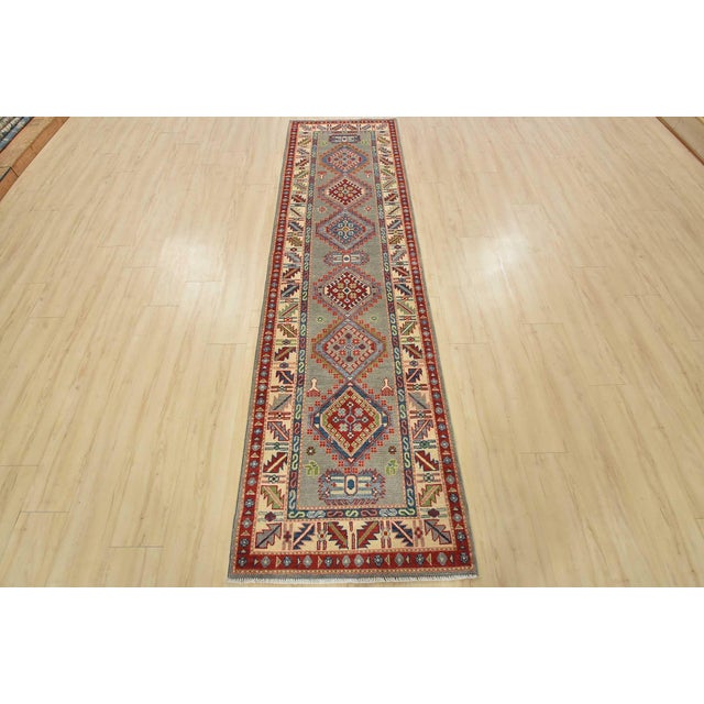 Farmhouse Kazak Runner 2’8” X 9’8” Gray Wool Tribal Hand-Knotted Oriental Rug For Sale - Image 3 of 13