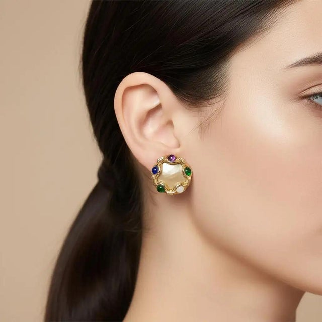 Make a statement with these bold vintage 1980s Italian clip-on earrings, crafted with classic Mediterranean flair and...