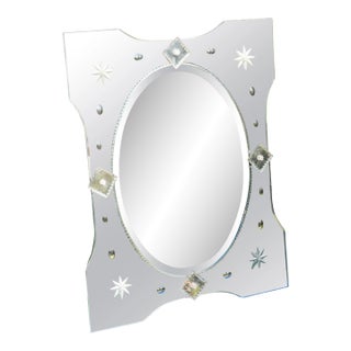 French 1940s Carved and Etched Mirror Framed Mirror For Sale