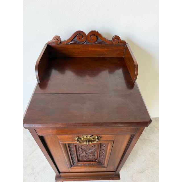 Antique Edwardian Carved Wood Purdonium / Bedside Cabinet With Brass Hardware For Sale - Image 11 of 13