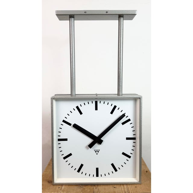 Large Industrial Double-Sided Factory Clock from Pragotron, 1970s For Sale - Image 4 of 18