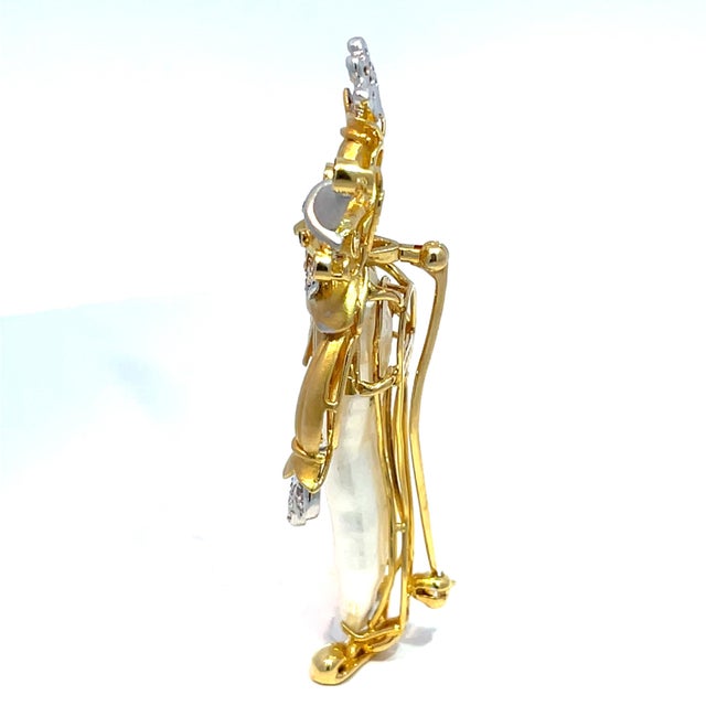 Yvel Pearl and Multi Gemstone Clown Brooch in 18k Yellow Gold and White Gold For Sale In New York - Image 6 of 7