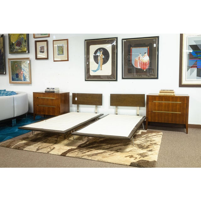 Pair of Modernica Case Study Hairpain Leg Walnut Wood Twin Bed Frames For Sale - Image 4 of 8
