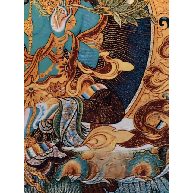 Mid 20th Century Xizang Embroidery and Brocade Thangka Buddha Painting - Wrathful Deity Protector Wall Art - Hand Painted Buddhist Sacred Scroll Mid 20th Century For Sale - Image 5 of 7